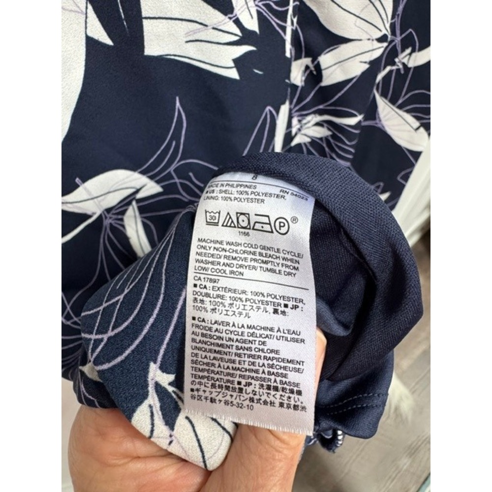 Banana Republic Navy Blue White Leaf Print Cap Sleeve Fit Flare Dress Womens 8 - Picture 4 of 4